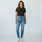 Hustler Design black cropped tee made from 95% cotton and 5% elastane, featuring a subtle gold diamond logo on the chest.