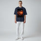 Hustler Design navy blue 100% cotton t-shirt with a Mars outpost graphic and a spaceship flying towards a sunset.