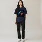 Hustler Design navy blue 100% cotton t-shirt with a graphic print of planets and nebulae in space, titled 'Last Orbit'.